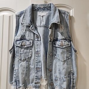 Risen Women's Distressed Denim Vest - Light Blue